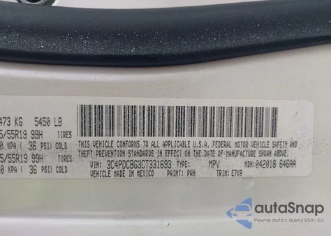 2012 Dodge Journey Sxt z USA, uszkodzony, nr VIN 3C4PDCBG3CT331693